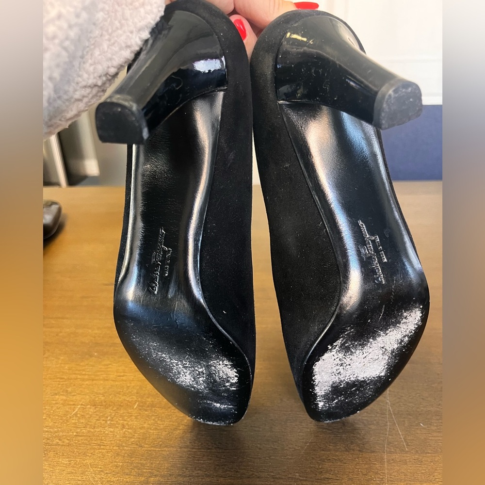 Salvatore Ferragamo Pumps Bow Detail Black  Classic Shoes Size‎ 9 Made In Italy - Picture 6 of 7